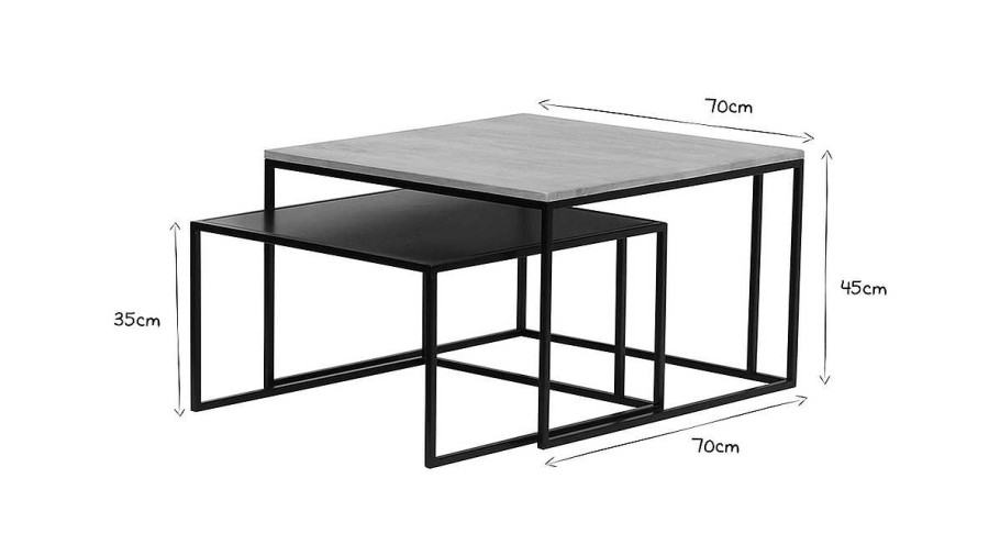 Table Miliboo | Tables Basses Gigognes Carr Es Bois Manguier Massif Et M Tal Noir (Lot De 2) Tahl