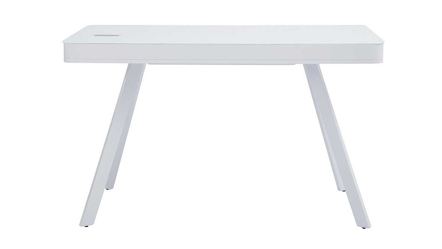 Bureau Miliboo Bureau Design | Bureau Connect Multim Dia Avec Tiroir En Verre Et M Tal Blanc L120 Cm Clever