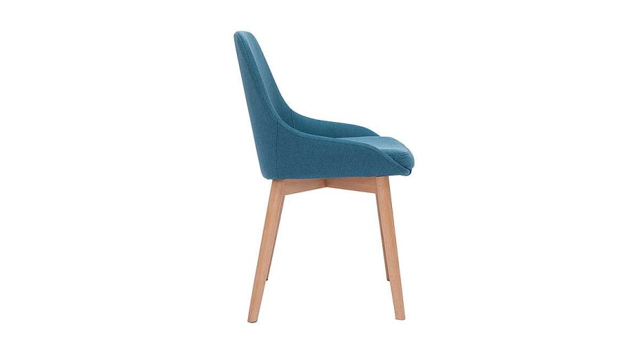 Chaise & Tabouret Miliboo Chaise Design | Chaises Scandinaves En Tissu Bleu Canard Et Bois Clair Massif (Lot De 2) Holo