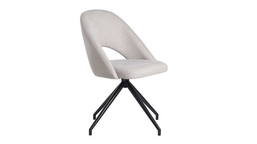 Chaise & Tabouret Miliboo Chaise Design | Chaise Pivotante 360° En Tissu Effet Velours Textur Beige Et M Tal Noir Cosette