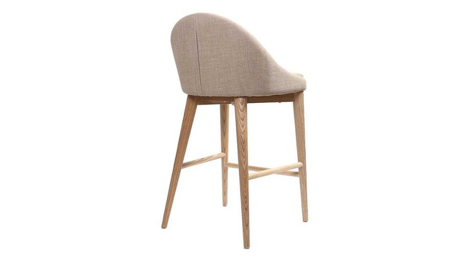 Chaise & Tabouret Miliboo Tabouret De Bar | Tabouret De Bar Design En Tissu Beige Et Bois Clair 65 Cm Dalia