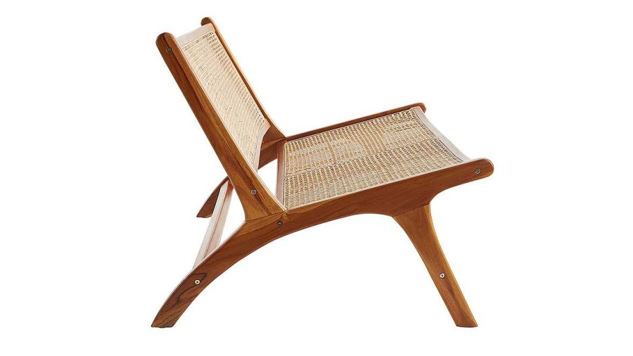 Canap & Fauteuil Miliboo Fauteuil Design | Fauteuil 2 Places En Bois Teck Massif Et Cannage En Rotin Naturel Hamma