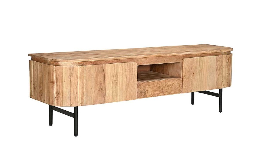 Rangement Miliboo Meuble Tv Design | Meuble Tv Avec Rangements En Bois Massif Et M Tal Noir L160 Cm Napoli