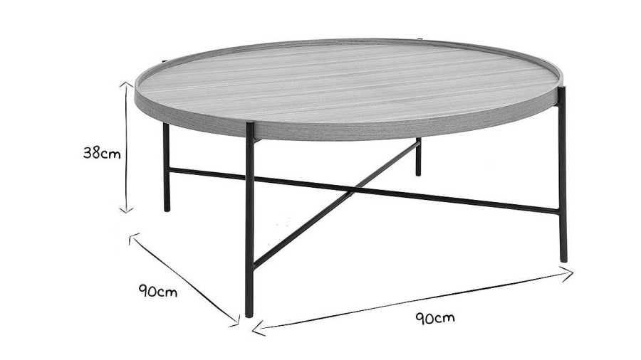 Table Miliboo | Table Basse Ronde Bois Clair Et M Tal Noir D90 Cm Bassy