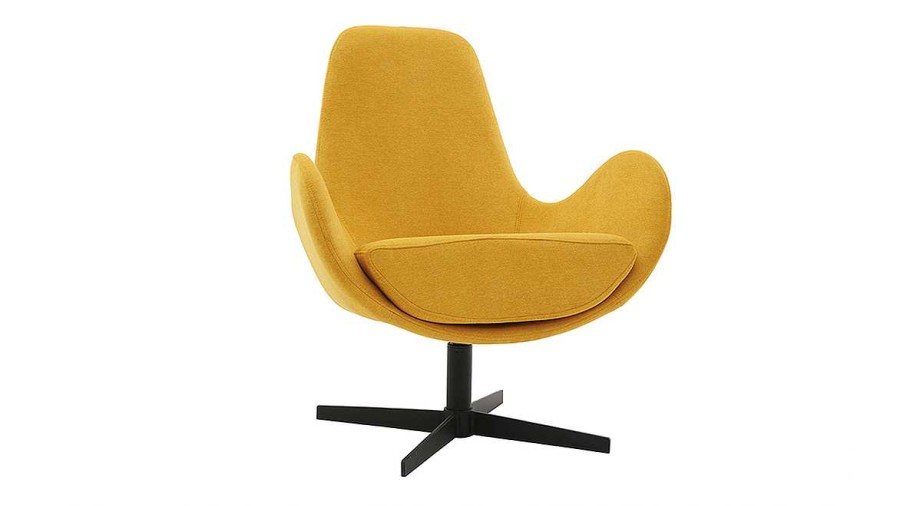 Canap & Fauteuil Miliboo Fauteuil Design | Fauteuil Pivotant Design En Tissu Effet Velours Jaune Moutarde Et M Tal Noir Andy