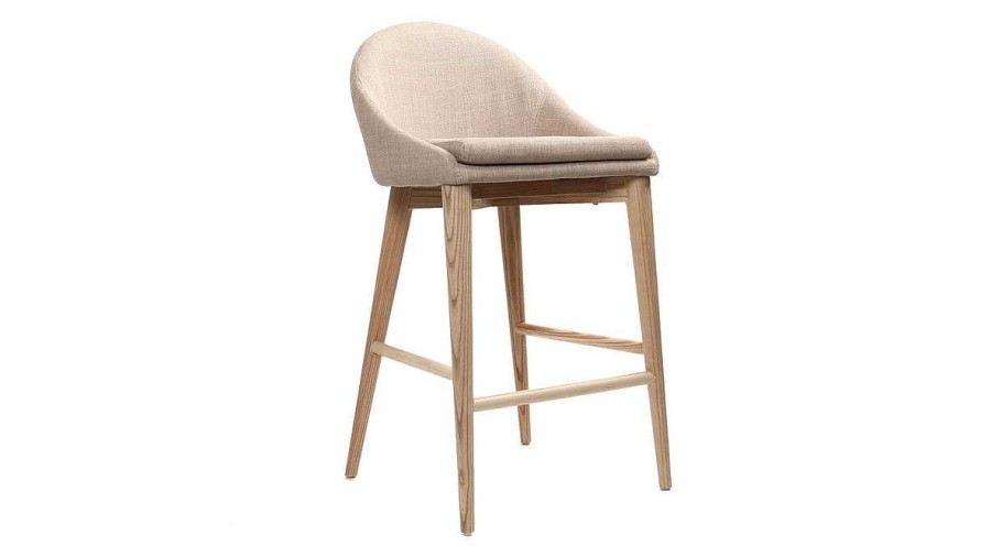 Chaise & Tabouret Miliboo Tabouret De Bar | Tabouret De Bar Design En Tissu Beige Et Bois Clair 65 Cm Dalia