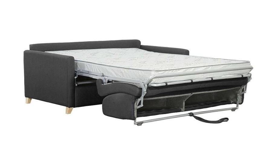 Canap & Fauteuil Miliboo Canap Convertible | Canap Convertible 3 Places En Tissu Gris Anthracite Et Bois Clair Avec Matelas 12 Cm Skandy