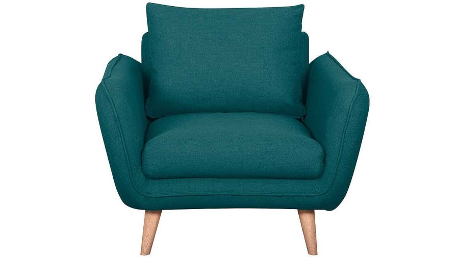 Canap & Fauteuil Miliboo Fauteuil Design | Fauteuil Scandinave En Tissu Bleu Paon Et Bois Clair Creep