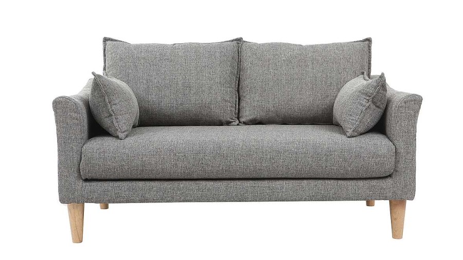 Canap & Fauteuil Miliboo Canap Design | Canap Scandinave 2 Places En Tissu Gris Et Bois Clair Kate