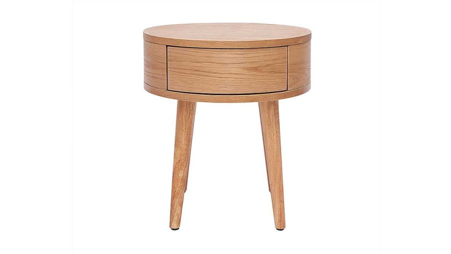 Chambre Miliboo | Table De Chevet Ronde En Bois Clair Avec Tiroir D45 Cm Judith