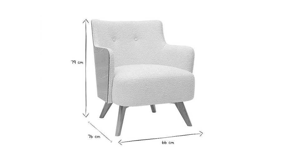 Canap & Fauteuil Miliboo Fauteuil Design | Fauteuil Scandinave En Tissu Effet Laine Boucl E Blanc Cass Et Bois Clair Valmy