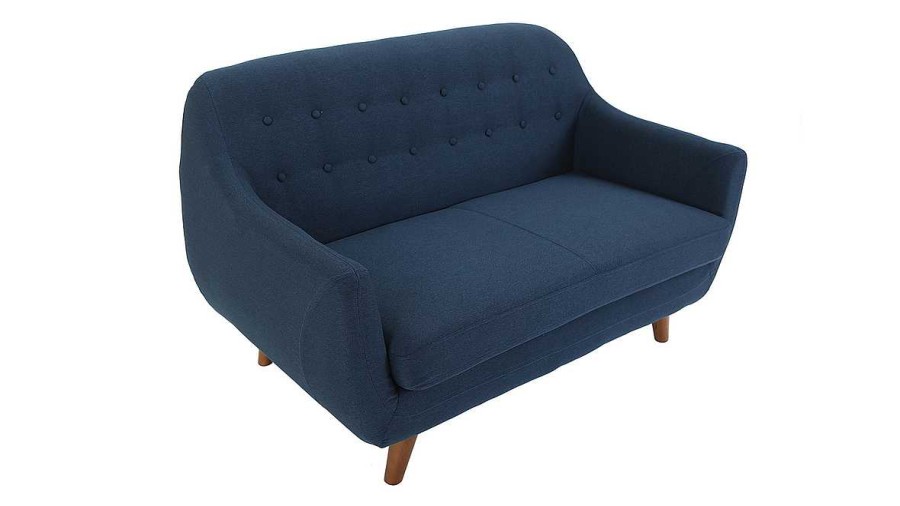 Canap & Fauteuil Miliboo Canap Design | Canap D Houssable 2 Places En Tissu Bleu Fonc Et Bois Fonc Ynok