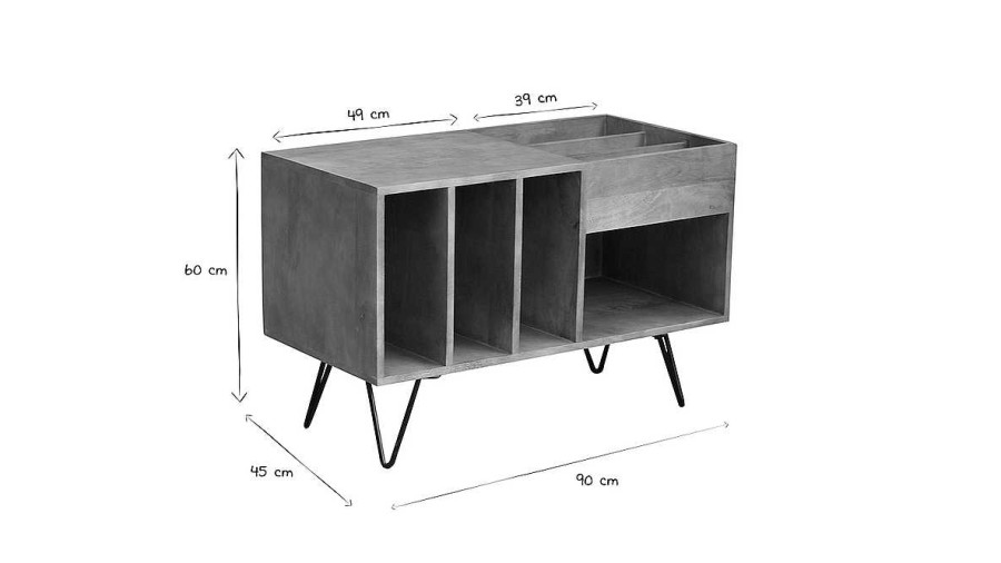 Rangement Miliboo | Buffet De Rangement Vinyles En Bois Manguier Massif Et M Tal L90 Cm Boogie