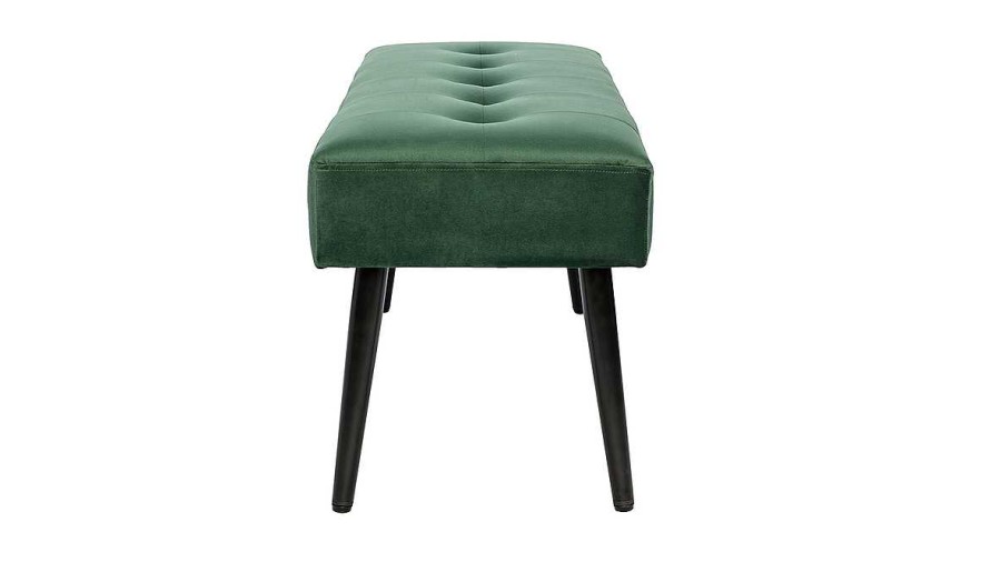 Chaise & Tabouret Miliboo Banc | Banc Design Capitonn En Tissu Velours Vert Fonc Et M Tal Noir L95 Cm Guesta