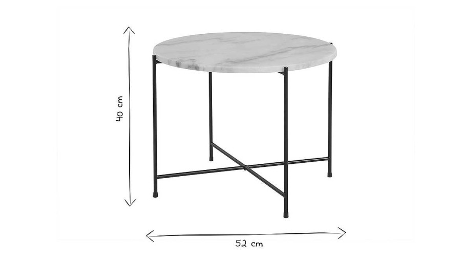 Table Miliboo | Table Basse Ronde Design En Marbre Blanc Et M Tal Noir D52 Cm Sarda