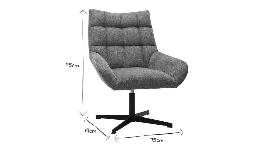 Canap & Fauteuil Miliboo Fauteuil Design | Fauteuil Pivotant Design En Tissu Effet Velours Texur Gris Et M Tal Noir King