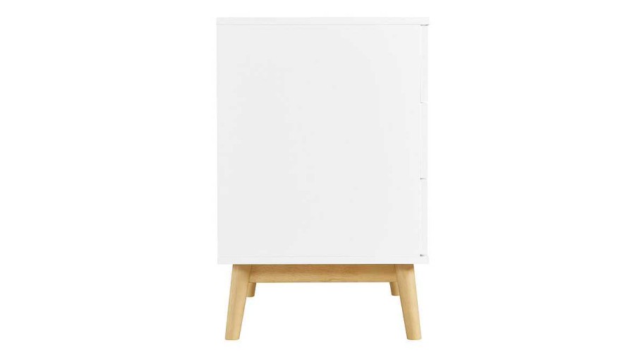 Rangement Miliboo | Commode Scandinave Blanc Mat Et Bois Clair 3 Tiroirs L90 Cm Felix