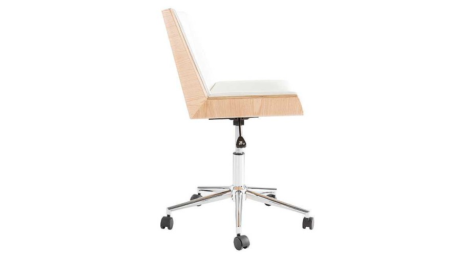 Chaise & Tabouret Miliboo | Chaise De Bureau Roulettes Design Blanc, Bois Clair Et Acier Chrom Melkior