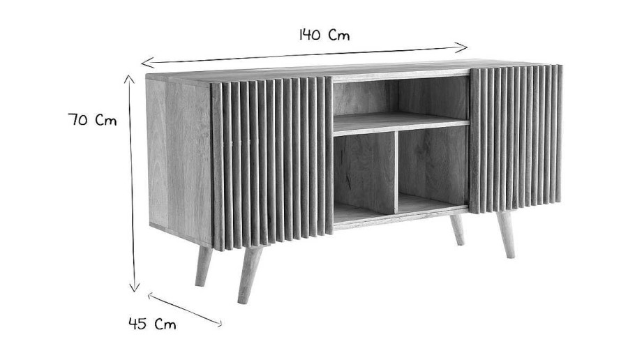 Rangement Miliboo | Buffet En Bois Manguier Massif 2 Portes Coulissantes L140 Cm Alba