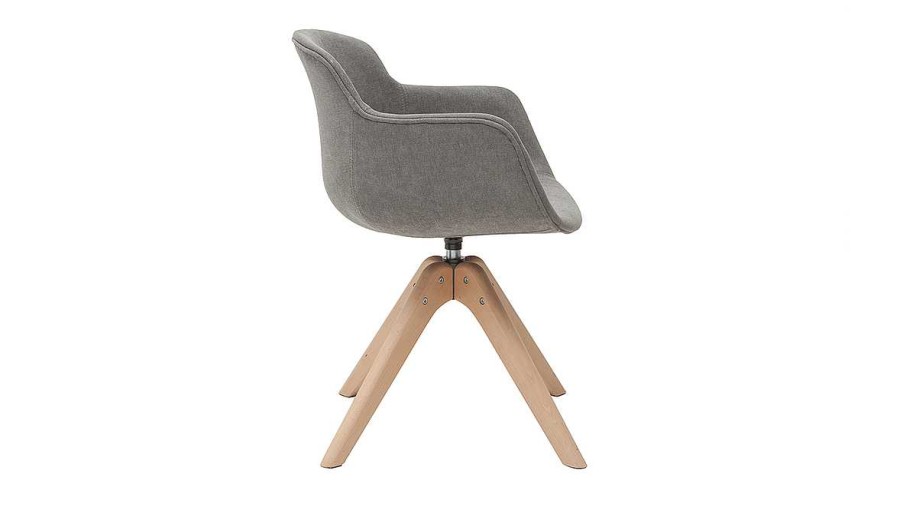 Chaise & Tabouret Miliboo Chaise Design | Chaise Design En Tissu Effet Velours Gris Et Bois Clair Massif Aaron