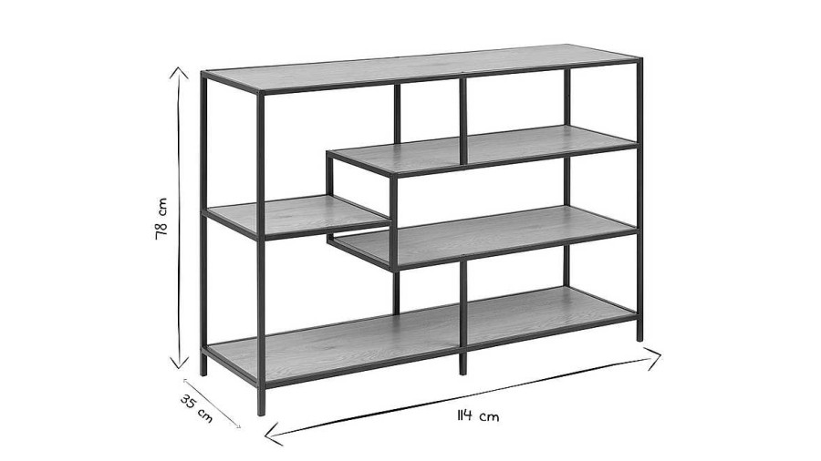 Bureau Miliboo | Console Ouverte Industrielle Finition Bois Clair Et M Tal Noir L114 Cm Tresca