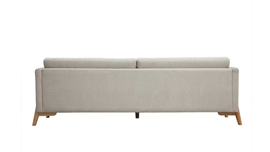 Canap & Fauteuil Miliboo Canap Design | Canap Scandinave 4 Places En Tissu Effet Velours Textur Beige Et Bois Clair Sindro