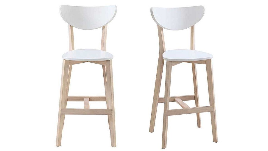 Chaise & Tabouret Miliboo Tabouret De Bar | Tabourets De Bar Scandinaves Blanc Et Bois H65 Cm (Lot De 2) Leena