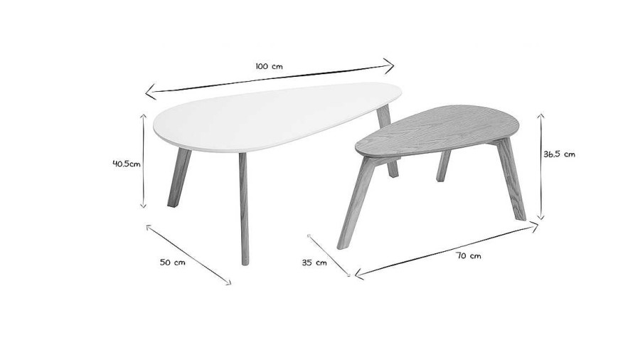 Table Miliboo | Tables Basses Gigognes Scandinaves Bois Clair Ch Ne Et Blanc (Lot De 2) Artik