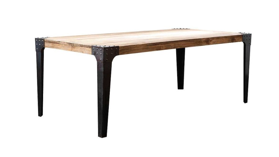 Table Miliboo Table Manger Fixe | Table Manger Industrielle Rectangulaire Acier Et Bois Manguier Massif L200 Cm Madison