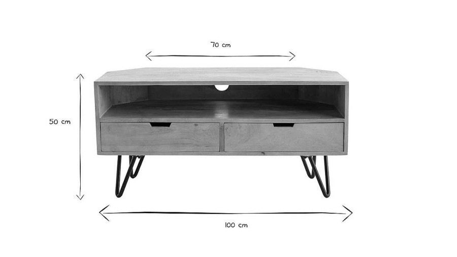 Rangement Miliboo Meuble Tv Design | Meuble Tv D'Angle En Bois Manguier Massif Et M Tal Noir L100 Cm Vibes