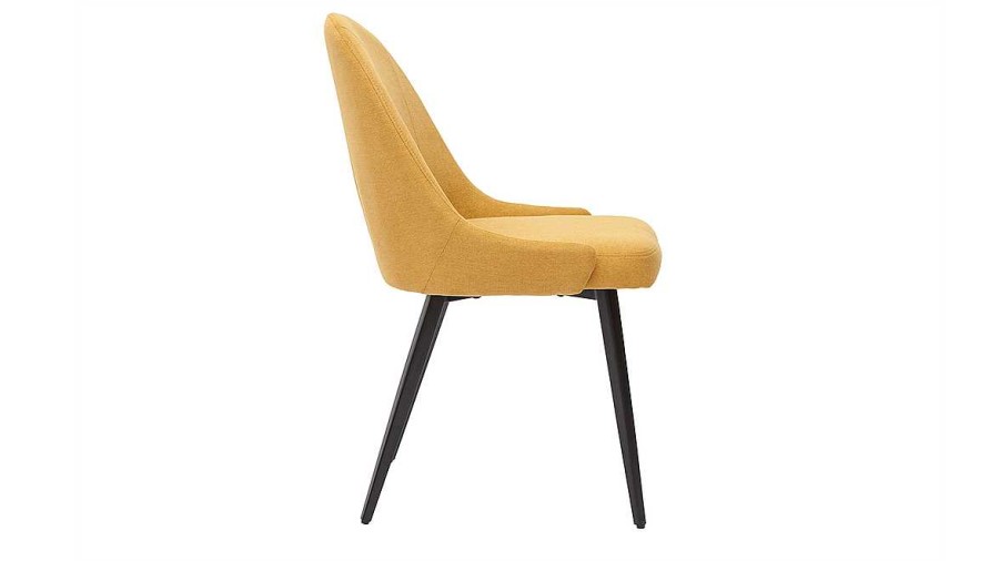 Chaise & Tabouret Miliboo Chaise Design | Chaises Design En Tissu Effet Velours Jaune Moutarde Et M Tal Noir (Lot De 2) Reez