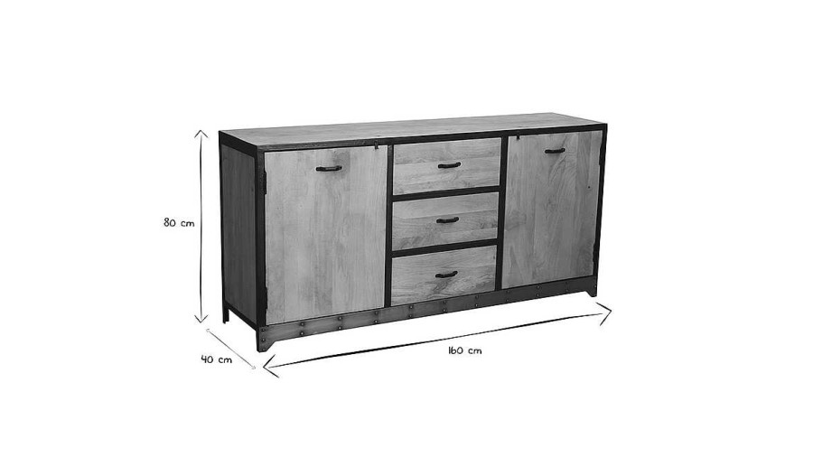 Rangement Miliboo | Buffet Industriel En Bois Manguier Massif Et M Tal Noir L160 Cm Industria