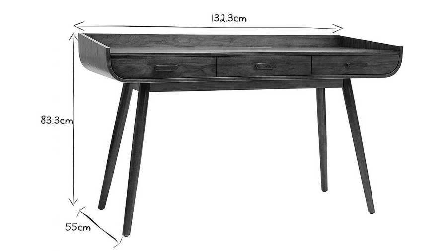 Bureau Miliboo Bureau Design | Bureau Avec Rangements 3 Tiroirs Vintage Bois Fonc Noyer L132 Cm Hallen