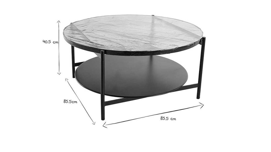 Table Miliboo | Table Basse Ronde Avec Double Plateau En Verre Recycl Et M Tal Noir D85 Cm Welle