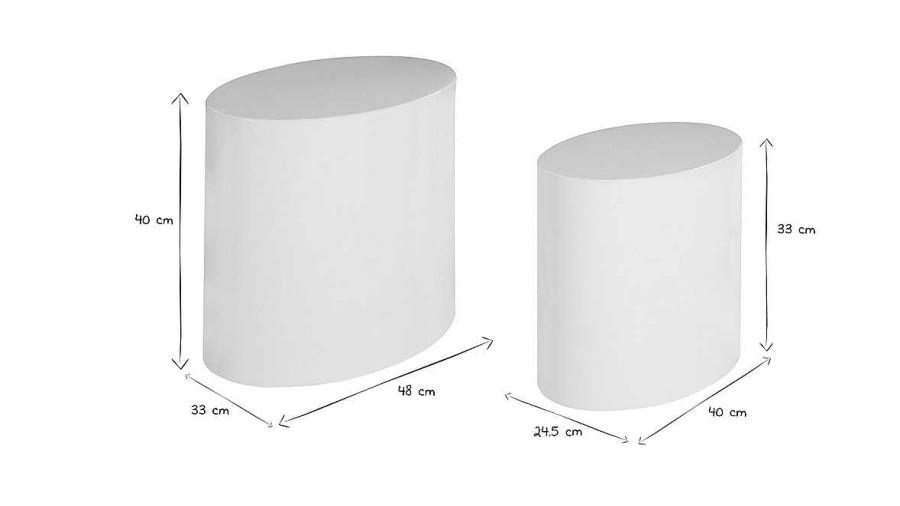 Table Miliboo | Tables Basses Gigognes Ovales Design Finition Blanc Laqu Brillant (Lot De 2) Famosa