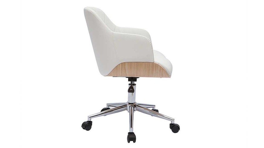 Chaise & Tabouret Miliboo | Chaise De Bureau Roulettes Design Blanc, Bois Clair Et Acier Chrom Sandro