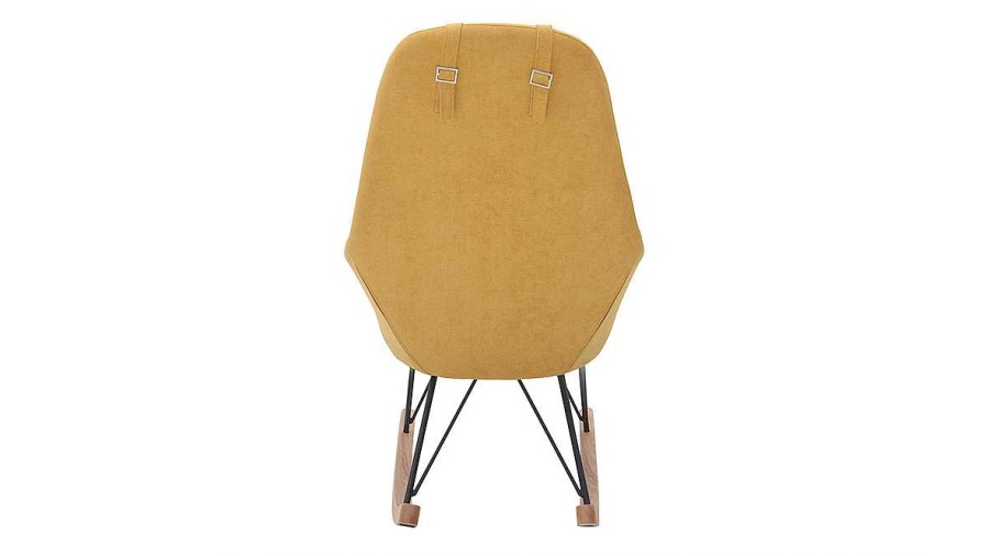 Canap & Fauteuil Miliboo Rocking Chair | Rocking Chair Scandinave En Tissu Effet Velours Jaune Moutarde, M Tal Noir Et Bois Clair Jhene