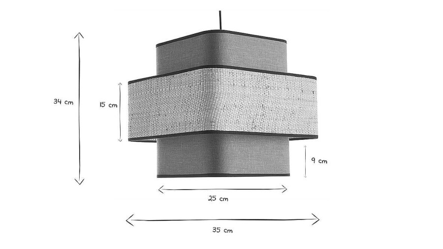 Luminaire Miliboo | Suspension Cube En Tissu Lin Vert Kaki Et Rabane Naturelle L35 Cm Tera