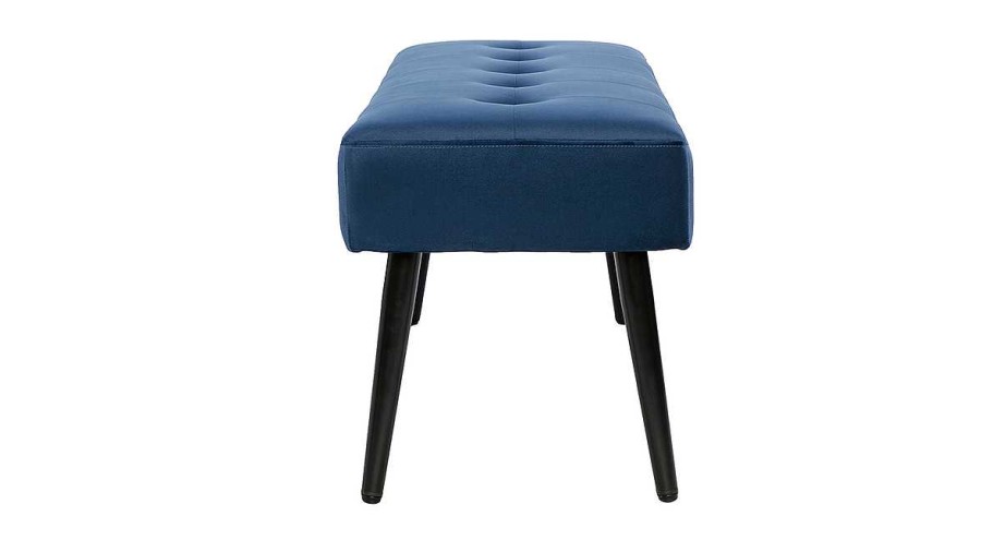 Rangement Miliboo | Banc Design Capitonn En Tissu Velours Bleu Nuit Et M Tal Noir L95 Cm Guesta