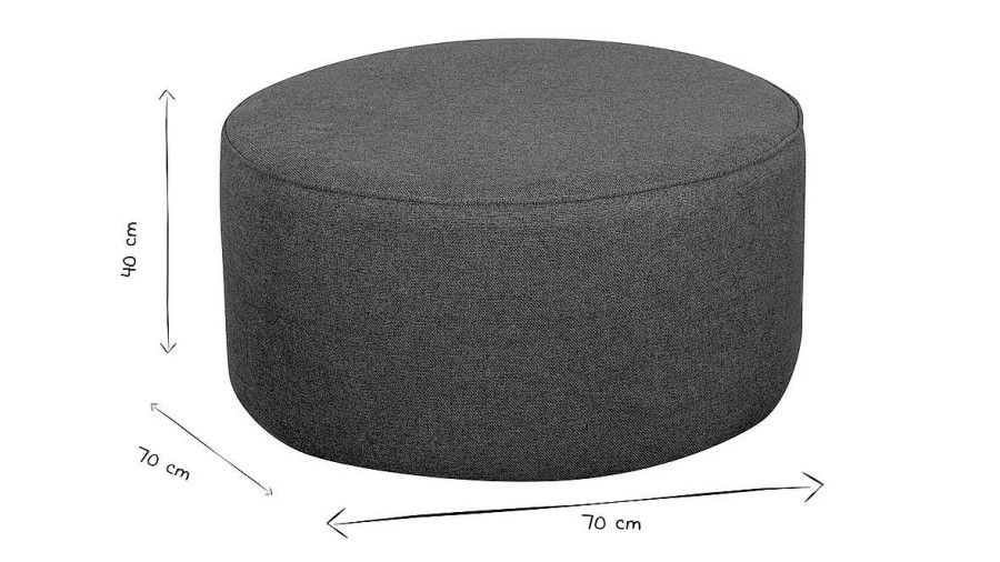 Canap & Fauteuil Miliboo | Pouf Rond En Tissu Gris Anthracite D70 Cm Coq