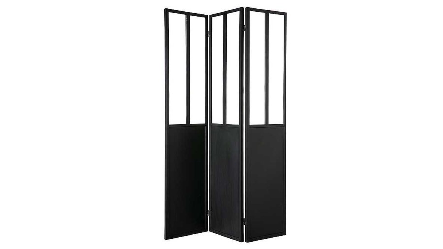 D Co Miliboo | Verri Re Atelier Paravent Industriel En M Tal Noir Et Verre 3 Vantaux L120 Cm Rack