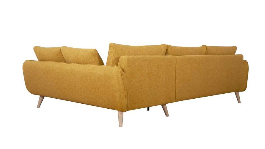 Canap & Fauteuil Miliboo Canap D'Angle | Canap D'Angle Droit Scandinave 5 Places En Tissu Jaune Cumin Et Bois Clair Creep