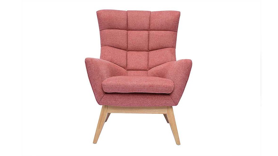 Canap & Fauteuil Miliboo Fauteuil Design | Fauteuil Scandinave En Tissu Effet Velours Textur Terracotta Et Bois Clair Brody