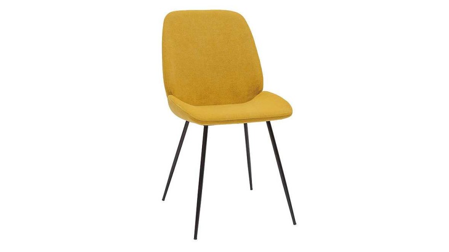 Chaise & Tabouret Miliboo Chaise Design | Chaises En Tissu Effet Velours Jaune Moutarde Et M Tal Noir (Lot De 2) Kaoly