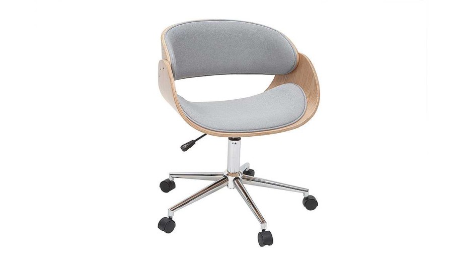 Chaise & Tabouret Miliboo | Chaise De Bureau Roulettes Design En Tissu Gris, Bois Clair Et Acier Chrom Bent