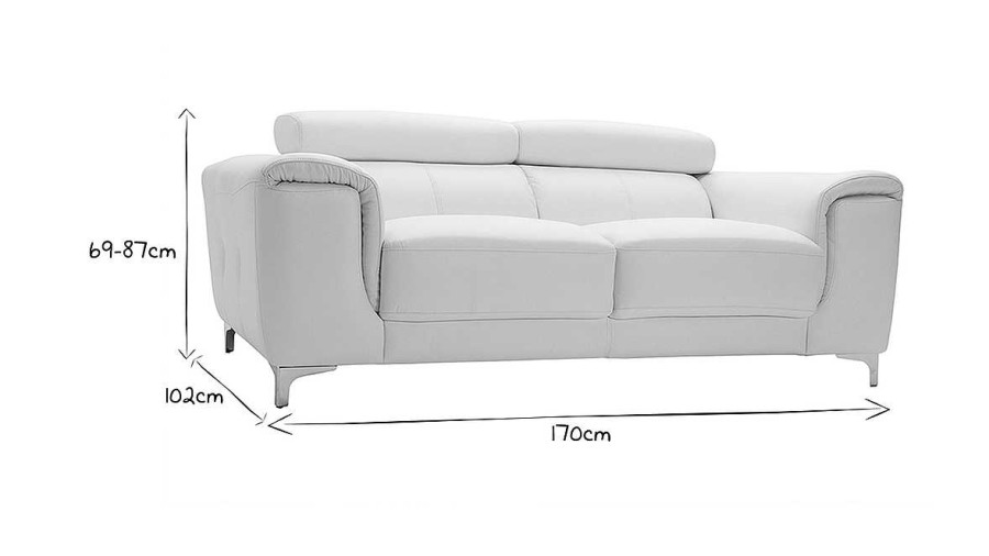 Canap & Fauteuil Miliboo Canap Cuir | Canap Design Avec T Ti Res Ajustables 2 Places Cuir Blanc Cass Et Acier Chrom Nevada