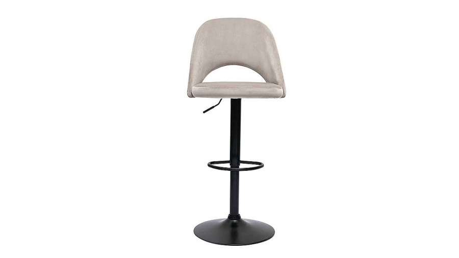 Chaise & Tabouret Miliboo Tabouret De Bar | Tabourets De Bar Relevables En Velours Taupe Et M Tal Noir (Lot De 2) Cosette