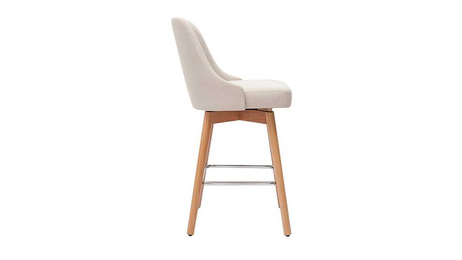 Chaise & Tabouret Miliboo Tabouret De Bar | Tabourets De Bar Scandinaves En Tissu Beige Et Bois H Tre Massif H65 Cm (Lot De 2) Hasta