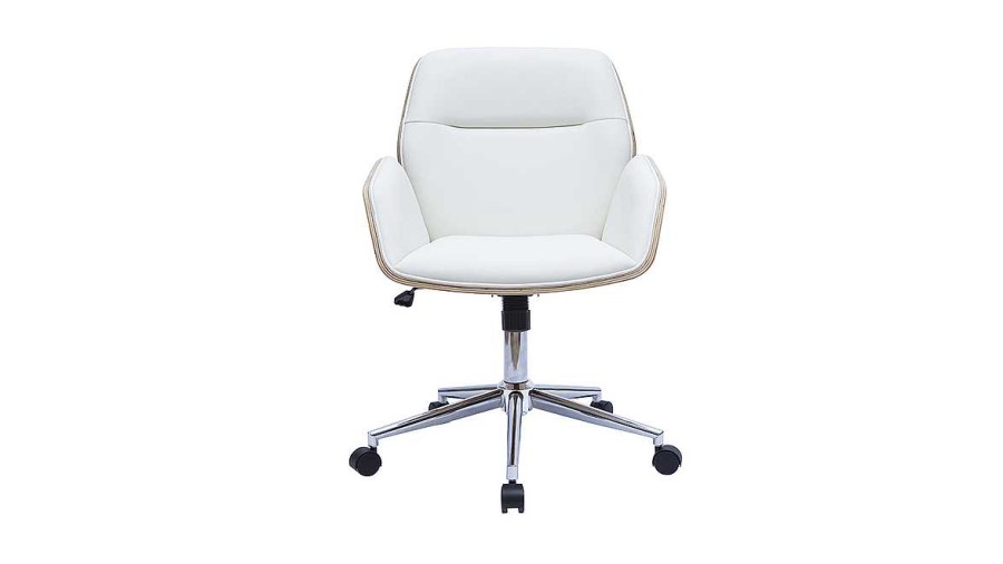 Chaise & Tabouret Miliboo | Chaise De Bureau Roulettes Design Blanc, Bois Clair Et Acier Chrom Marlow