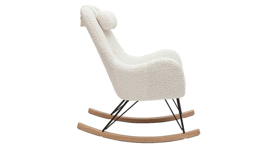 Canap & Fauteuil Miliboo Rocking Chair | Rocking Chair Scandinave En Tissu Effet Peau De Mouton Blanc, M Tal Noir Et Bois Clair Mania